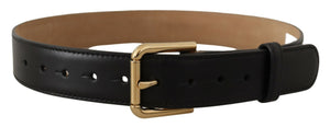 Dolce & Gabbana Black Solid Leather Classic Gold Waist Buckle Belt