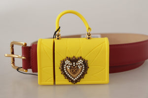 Dolce & Gabbana Red Leather Yellow DEVOTION Heart Bag Buckle Belt