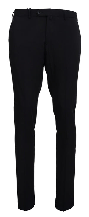 Domenico Tagliente Black Polyester Tapered Dress Pants