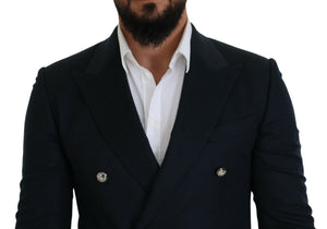 Dolce & Gabbana Blue Double Breasted Formal Coat Blazer