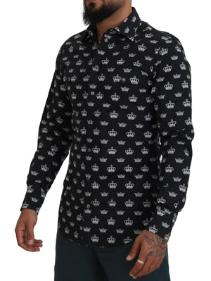 Dolce & Gabbana Black Crown Print GOLD Slim Shirt