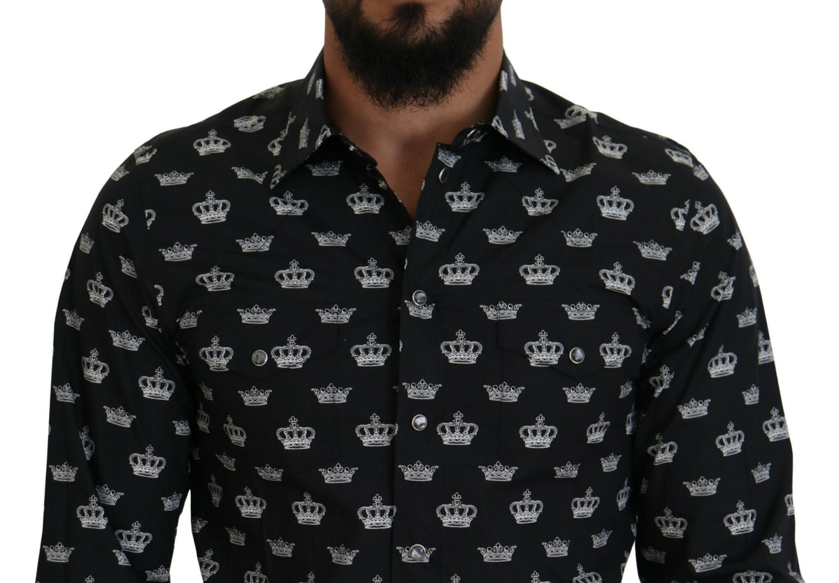 Dolce & Gabbana Black Crown Print GOLD Slim Shirt