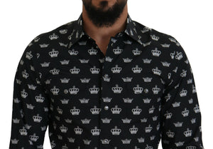 Dolce & Gabbana Black Crown Print GOLD Slim Shirt