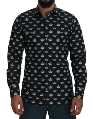 Dolce & Gabbana Black Crown Print GOLD Slim Shirt