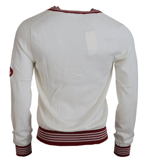 Dolce & Gabbana White Red Knitted V-neck Pullover Sweater