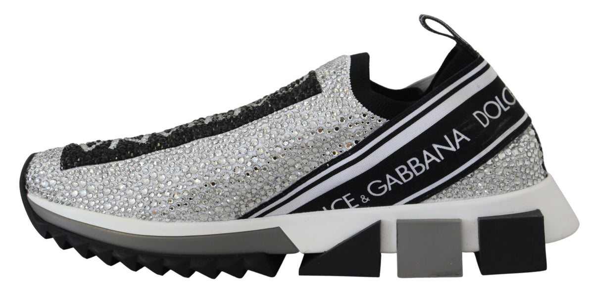 Dolce & Gabbana Silver Rhinestones Sorrento Sneakers Shoes