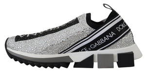 Dolce & Gabbana Silver Rhinestones Sorrento Sneakers Shoes