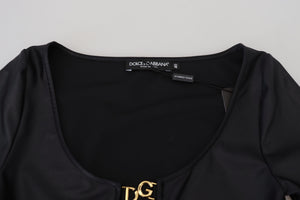 Dolce & Gabbana Black Cotton Stretch Open Chest 3/4 Sleeve Top