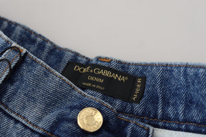 Dolce & Gabbana Blue Tattered Skinny Denim Cotton Jeans