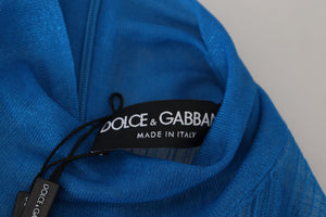 Dolce & Gabbana Blue Mesh Turtleneck Long Sleeve Blouse Top
