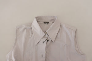 Ferre Light Gray Stripes Cotton Sleeveless Collared Top