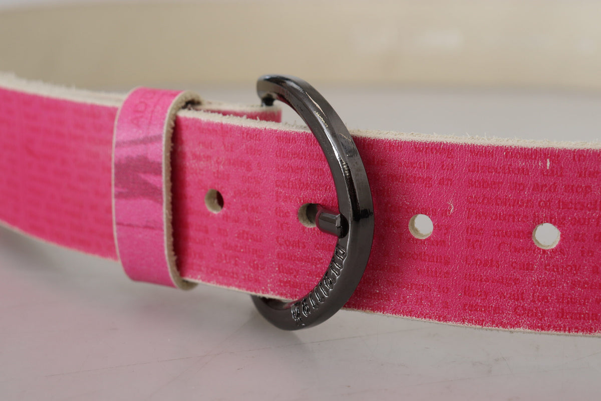 John Galliano Pink Leather Letter Logo Round Buckle Waist Belt