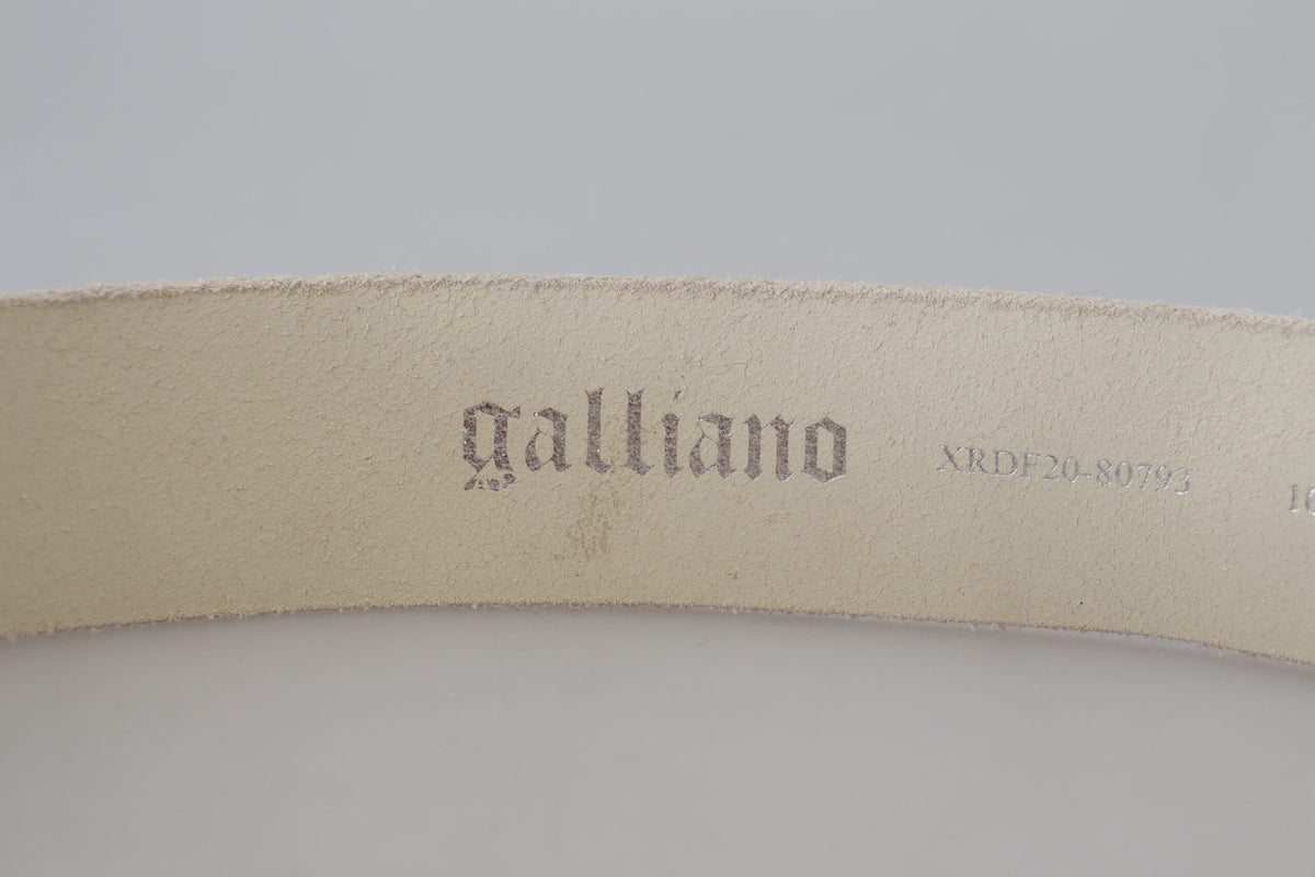 John Galliano Pink Leather Letter Logo Round Buckle Waist Belt
