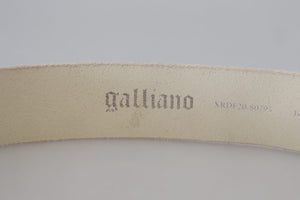 John Galliano Pink Leather Letter Logo Round Buckle Waist Belt