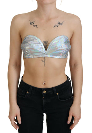 Dolce & Gabbana Silver Holographic Effect Bustier Brassiere Top