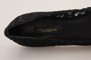 Dolce & Gabbana Black Taormina Lace Crystals Flats Shoes