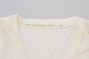 Patrizia Pepe Ivory V-Neck Long Sleeves Women Blouse Top