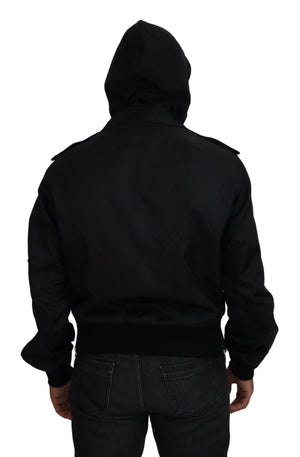 Dolce & Gabbana Black Nylon Hooded Full Zip Men Coat Jacket