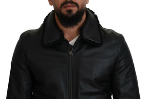 Dolce & Gabbana Black Lamb Leather Collared Men Coat Jacket