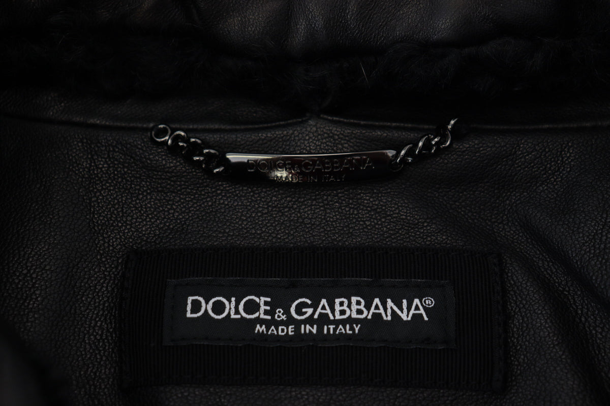 Dolce & Gabbana Black Lamb Leather Collared Men Coat Jacket