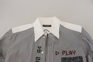 Dolce & Gabbana Black White Striped Printed Casual Cotton Shirt