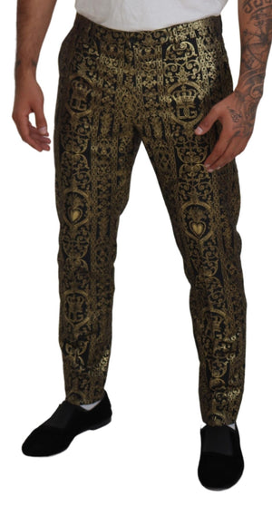 Dolce & Gabbana Black Gold Jacquard Dress Trouser Pants