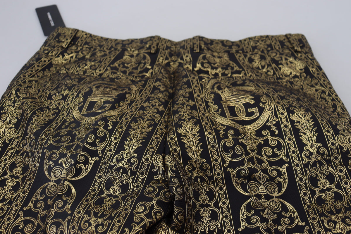 Dolce & Gabbana Black Gold Jacquard Dress Trouser Pants
