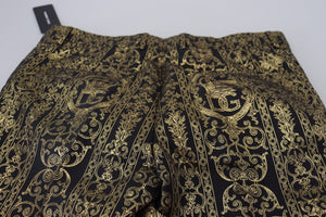 Dolce & Gabbana Black Gold Jacquard Dress Trouser Pants