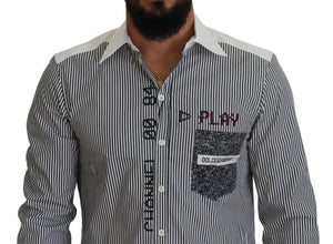 Dolce & Gabbana Gray White Striped Slim Fit Shirt