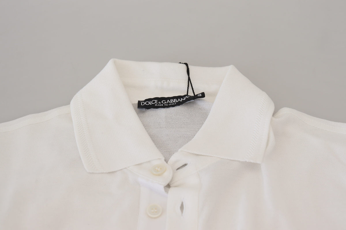 Dolce & Gabbana White Cotton Logo Short Sleeve Polo T-shirt
