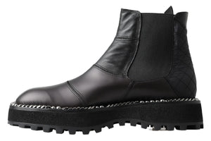 Dolce & Gabbana Black Leather Slip on Stretch Boots