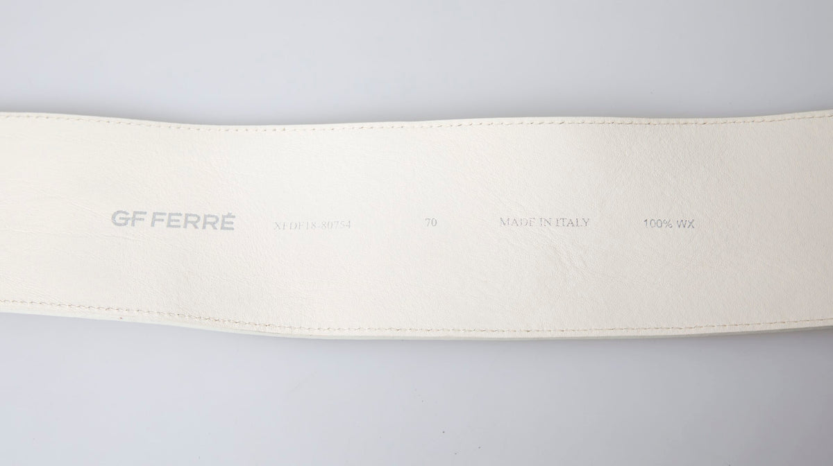 GF Ferre Off White Waxed Cotton Wide Fashion Waistband Belt