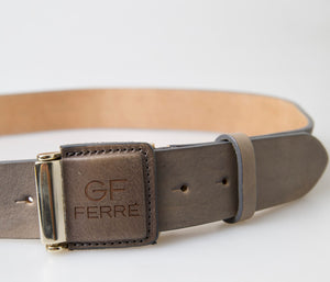 GF Ferre Brown Leather Fashion Logo Buckle Waist Belt