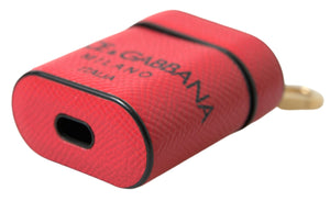 Dolce & Gabbana Red Black Calf Leather Logo Print Strap Airpods Case