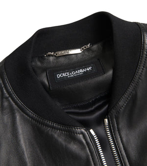 Dolce & Gabbana Black Leather Full Zip Bomber Men Jacket
