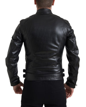 Dolce & Gabbana Black Leather Zipper Coat Men Jacket