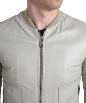 Dolce & Gabbana Cream Leather Bomber Blouson Full Zip Jacket