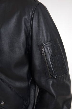 Dolce & Gabbana Black Leather Blouson Full Zip Bomber Jacket