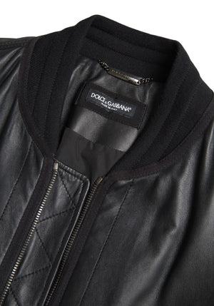 Dolce & Gabbana Black Leather Blouson Full Zip Bomber Jacket