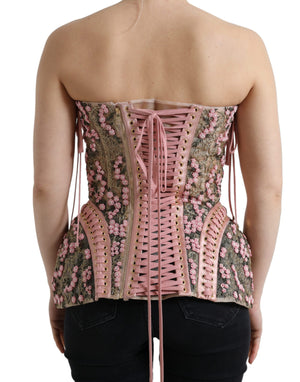 Dolce & Gabbana Pink Floral Applique Bustier Corset Top