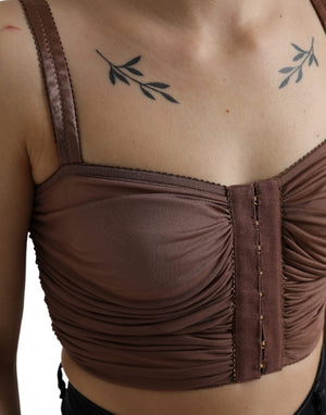 Dolce & Gabbana Brown Viscose Bustier Sleeveless Cropped Top