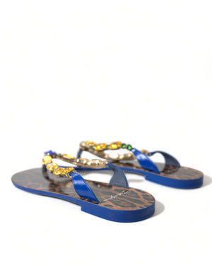 Dolce & Gabbana Blue Crystals Flats Sandals Beachwear Shoes
