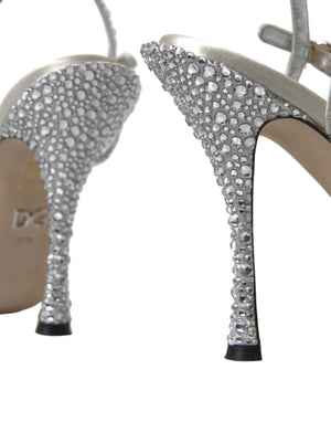 Dolce & Gabbana Silver Crystal Ankle Strap Sandals Shoes