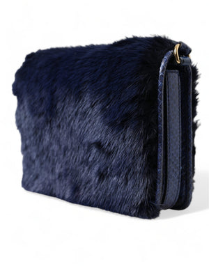 Dolce & Gabbana Dark Blue Fur Ayers Lily Twist Crossbody Shoulder Bag