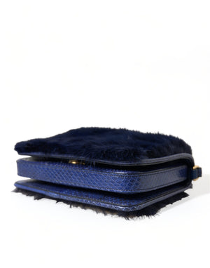 Dolce & Gabbana Dark Blue Fur Ayers Lily Twist Crossbody Shoulder Bag