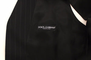 Dolce & Gabbana Black Striped Wool Silk Dress Vest Gilet