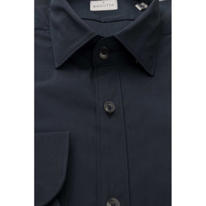 Bagutta Blue Cotton Men Shirt Slim Fit with French Collar