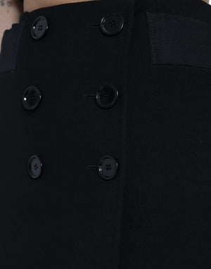 Dolce & Gabbana Black Wool Button High Waist Aline Mini Skirt