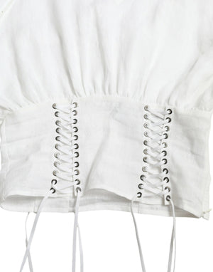 Dolce & Gabbana White Cotton Corset Cropped Long Sleeves Topclothing