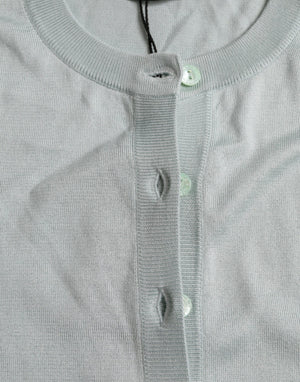 Dolce & Gabbana Light Blue Silk Crew Neck Cardigan Sweater